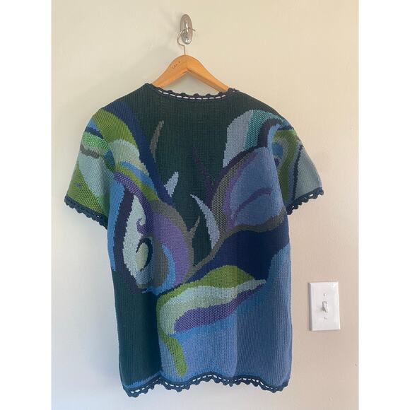Peruvian Connection Colorful Pima Cotton Knit Top L-XL Purple Green Blue - Picture 2 of 4